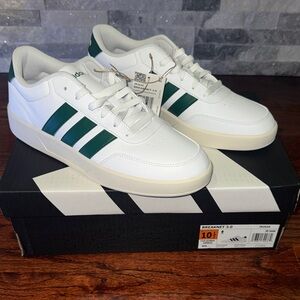 Adidas Men's White and Dark Green Sneakers